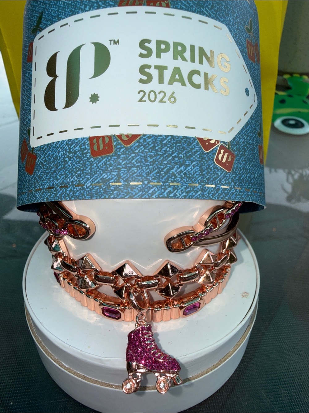 Spring Stacks Rose Gold Bracelet Set with Pink Skate Charm